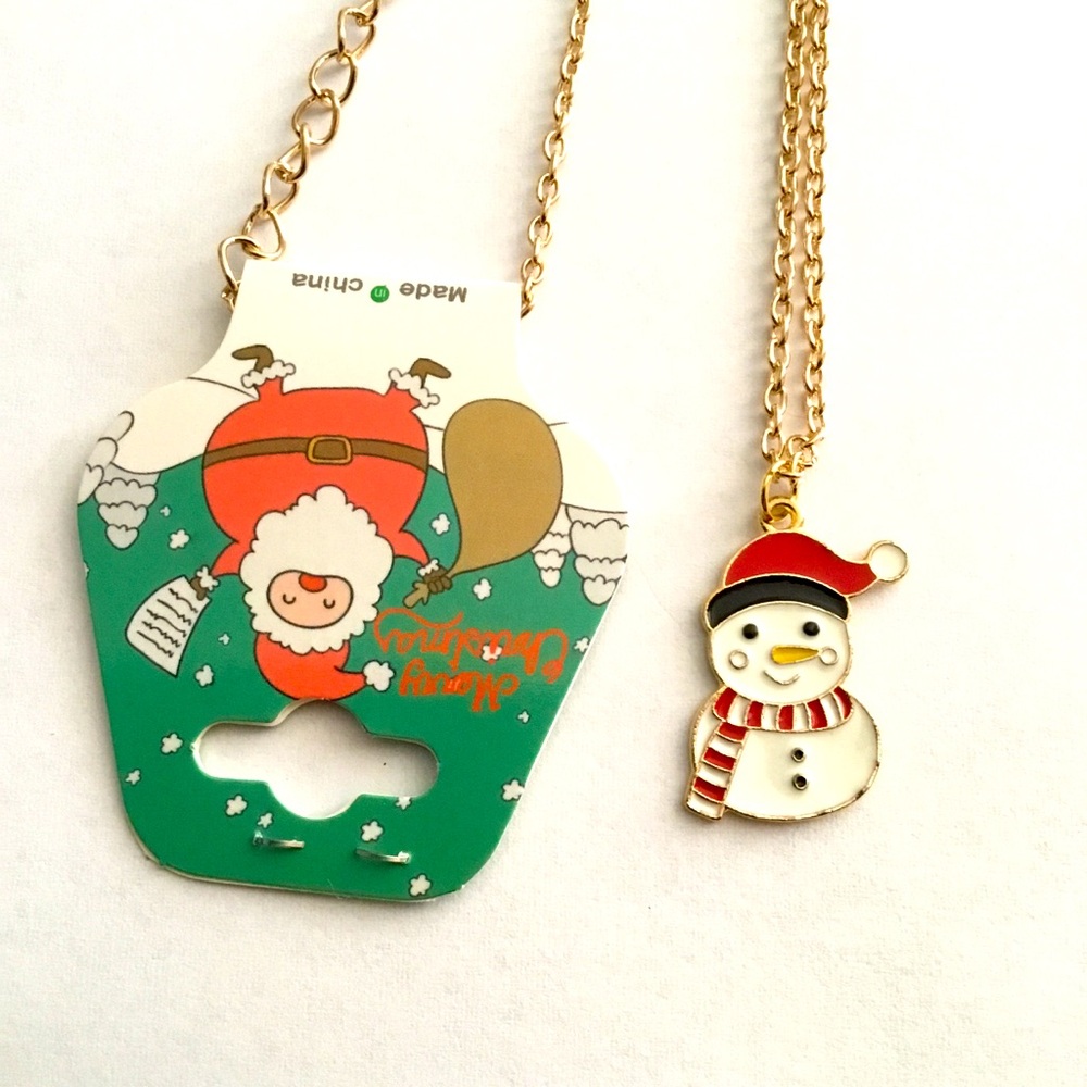 New Gold Tone Snowman Charm Necklace